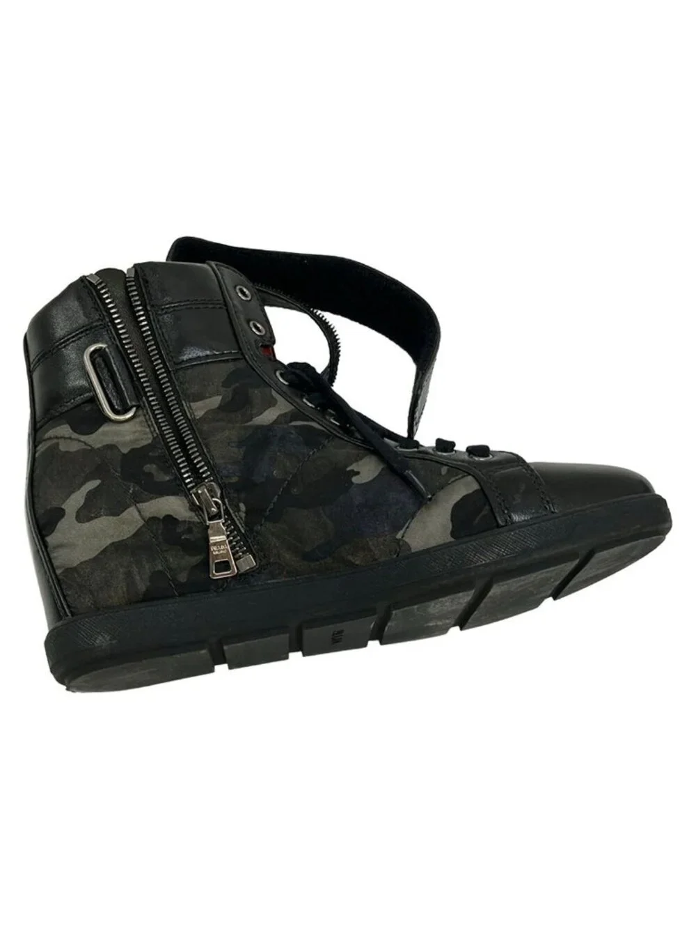 Prada Sport Short Boots Khaki Black Camouflage Leather